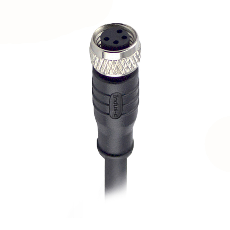 M8 4pins A code female straight molded cable,shielded,PVC,-40°C~+105°C,24AWG 0.25mm²,brass with nickel plated screw